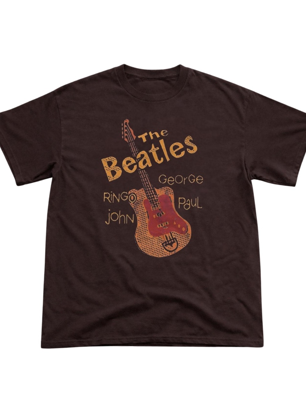 Gildan The Beatles Graphic Tee - Brown Vintage Guitar Print
